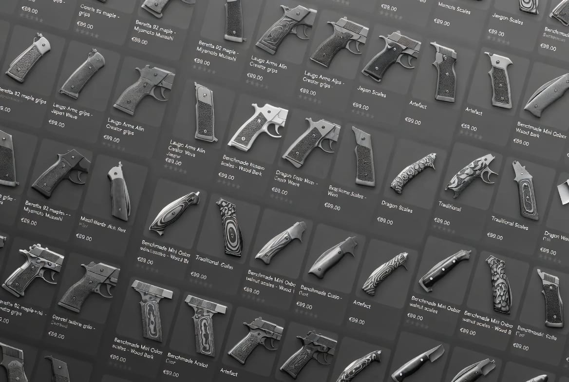 Custom styles for pistol grips and knife scales