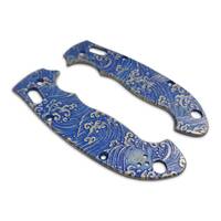 Spyderco Manix 2 XL maple handle scales - Japan Wave / hand-painted