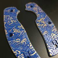 Spyderco Sage 1 maple handle scales - Japan Wave / hand-painted