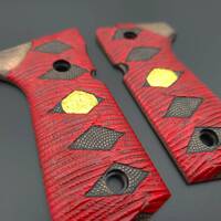 Beretta 92 Full-Size Maple Grips - Katana Red Gold Coin / Hand-painted