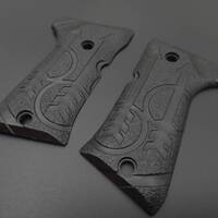 Beretta 92 Compact-Size Maple Grips - Beretta Logo Black / Hand-painted