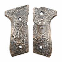 Beretta 92 full-size maple grips - Quis Ut Deus V2 / hand-painted