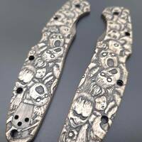 Spyderco Police 4 Lightweight maple handle scales - Scared Faces / hand-painted