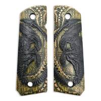 1911 full-size maple grips - Alien Green Black / hand-painted