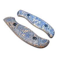 Spyderco Mule Team/2 maple handle scales - Japan Wave / hand-painted