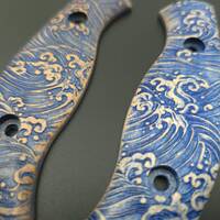 Spyderco Mule Team/2 maple handle scales - Japan Wave / hand-painted