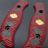 Spyderco Mule Team/2 maple handle scales - Katana Red Gold Coin / hand-painted