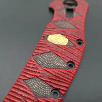 Zero Tolerance ZT 0308 maple handle scales - Katana Red Gold Coin / hand-painted