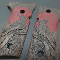 Beretta 92 Full-Size Walnut Grips - Red Raven Dark / Hand-painted