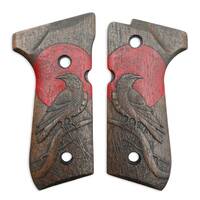 Beretta 92 full-size walnut grips - Red Raven Dark / hand-painted