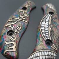Spyderco Mule Team/2 maple handle scales - We Are All Mad Here / hand-painted