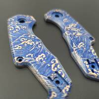 MKM Isonzo maple handle scales - Japan Wave / hand-painted