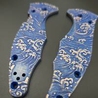 Spyderco Yojimbo 2 maple handle scales - Japan Wave / hand-painted