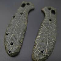 Benchmade Mini Griptilian 555 maple handle scales - Leaf Dark Green Clipless / hand-painted