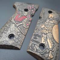 Beretta 92 full-size maple grips - Miyamoto Musashi X Achilles / hand-painted