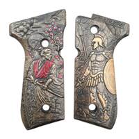 Beretta 92 full-size maple grips - Miyamoto Musashi X Achilles / hand-painted