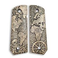 1911 full-size Bobtail maple grips - Map / hand-painted