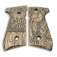 Beretta 92 Full-Size Maple Grips - God Save Gangsters / Hand-painted