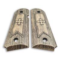 1911 Compact-Size Officers Maple Grips - Templar Cross / Hand-painted