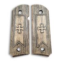 1911 compact-size Officers maple grips - Templar Cross / hand-painted