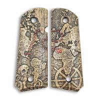 1911 compact-size Officers maple grips - Treasure Map / hand-painted