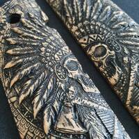 1911 Compact-Size Bobtail Maple Grips - War Chief / Hand-painted