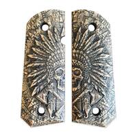 1911 compact-size Bobtail maple grips - War Chief / hand-painted