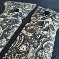 Beretta 92 Full-Size Maple Grips - Skull Snake / Hand-painted