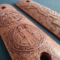 1911 Full-Size Maple Grips - Arch Michael X St Benedict Medal (3138) / Hand-painted