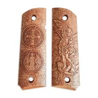 1911 full-size maple grips - Arch Michael X St Benedict Medal (3138) / hand-painted