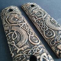 1911 Full-Size Magwell Maple Grips - Celtic Gates / Hand-painted