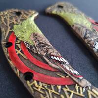 Kershaw Link maple handle scales - Joker Circle / hand-painted