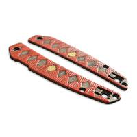 Spyderco Ikuchi maple handle scales - Katana Red Gold Coin / hand-painted