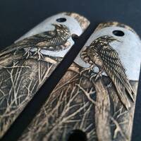 1911 Compact-Size Officers Maple Grips - Moon Raven / Hand-painted