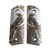 1911 compact-size Officers maple grips - Moon Raven / hand-painted