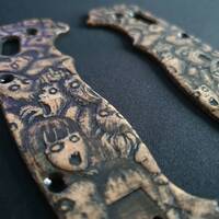 Spyderco Manix 2 XL maple handle scales - Scared Faces / hand-painted