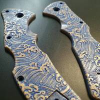 Cold Steel Mini Recon-1 maple handle scales - Japan Wave / hand-painted