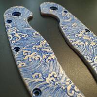 Ontario RAT-2 maple handle scales - Japan Wave / hand-painted