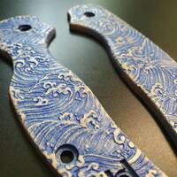 Spyderco Sage 5 maple handle scales - Japan Wave / hand-painted