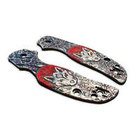 Spyderco Sage 5 maple handle scales - Japanese Wolf And Sakura / hand-painted