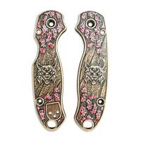 Spyderco Para 3 maple handle scales - Sakura Lynx / hand-painted
