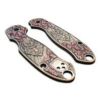 Spyderco Para 3 maple handle scales - Sakura Wolves / hand-painted