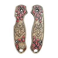 Spyderco Para 3 maple handle scales - Sakura Wolves / hand-painted
