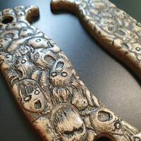ESEE Model 5/6 maple handle scales - Scared Faces / hand-painted