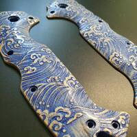 Cold Steel AD-10 maple handle scales - Japan Wave / hand-painted