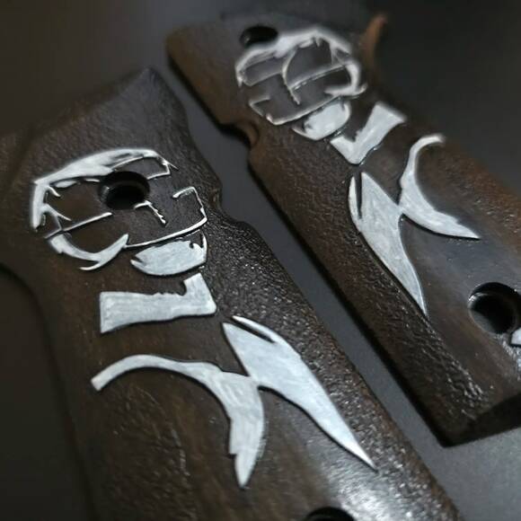 Beretta 92 Full-Size Maple Grips - Black Ranger / Hand-painted