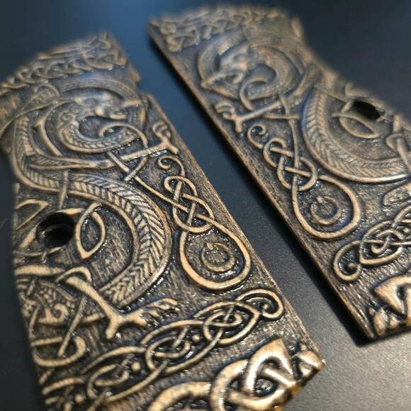 Browning Hi-Power Maple Grips - Celtic Gates / Hand-painted