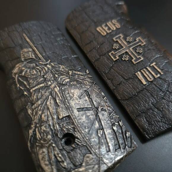 Stechkin APS Maple Grips - Charcoal Deus Vult / Hand-painted