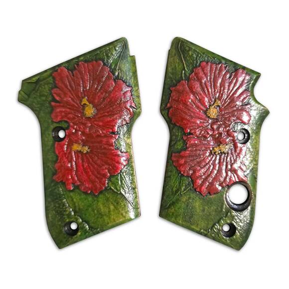 Beretta 21A Bobcat maple grips - Hibiscus / hand-painted