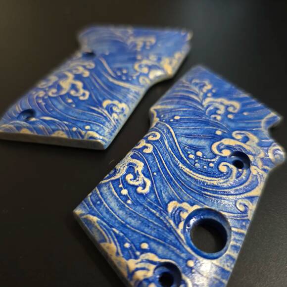Beretta 21A Bobcat Maple Grips - Japan Wave / Hand-painted